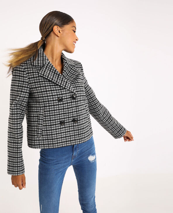 Manteau court à carreaux gris chiné - Pimkie
