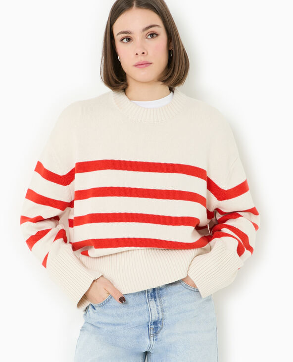 Pull oversize rayé avec grands bord-côtes blanc - Pimkie