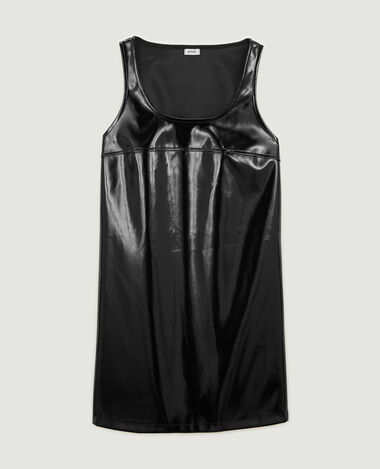 Robe courte trapèze en vinyle noir - Pimkie