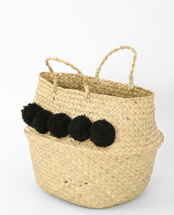 Panier tressé à pompons noir - Pimkie