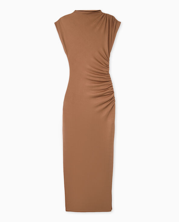 Robe longue en maille avec fronces et drapés beige - Pimkie