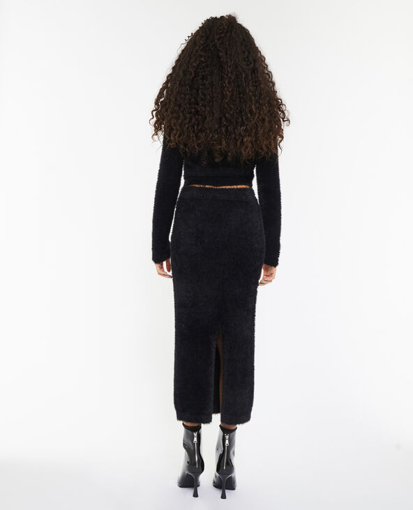 Jupe longue en maille fluffy et poilue noir - Pimkie
