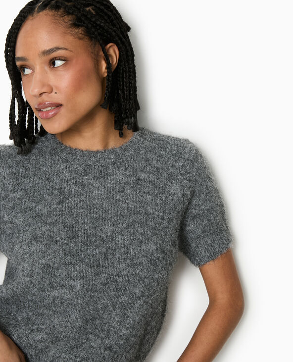 Pull manches courtes en maille douce gris clair - Pimkie