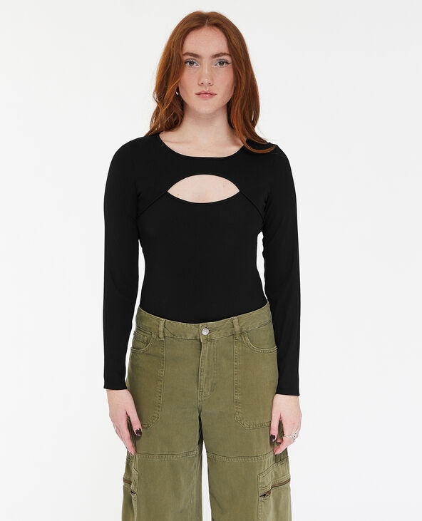 Body avec manches longues et cut out noir - Pimkie