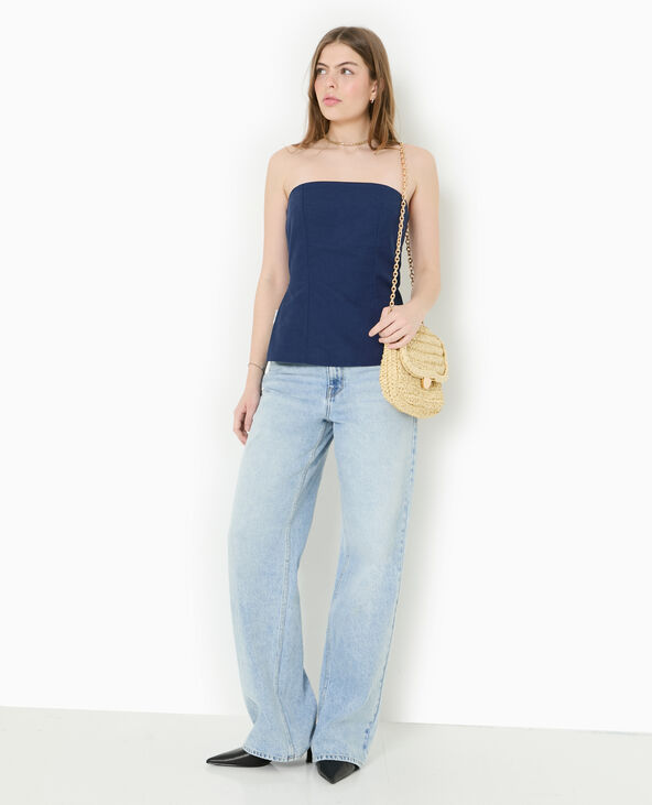Top bustier avec fente côté bleu marine - Pimkie