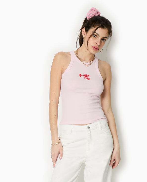 Débardeur en maille côtelée avec broderie rose clair - Pimkie