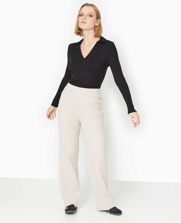 Pantalon droit en maille côtelée beige - Pimkie