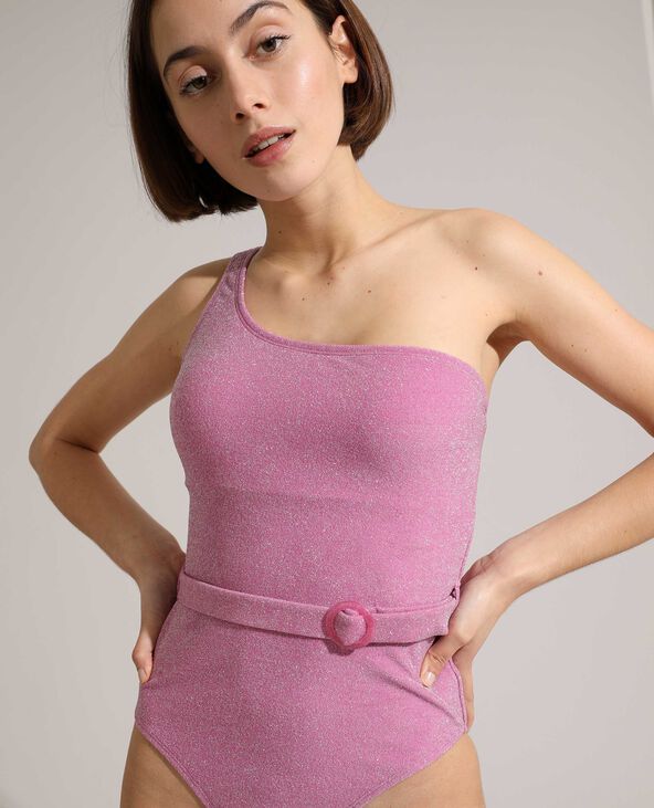 Maillot de bain une pièce one shoulder à paillettes rose fuchsia - Pimkie