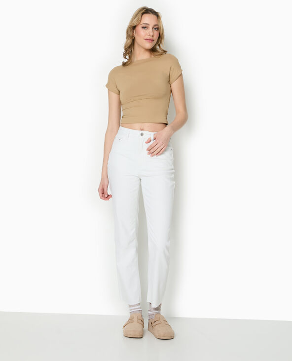 Jean droit taille haute avec bas coupés blanc - Pimkie