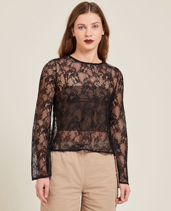 Top en dentelle manches flare noir - Pimkie