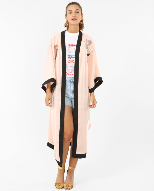 Long kimono satiné rose clair - Pimkie