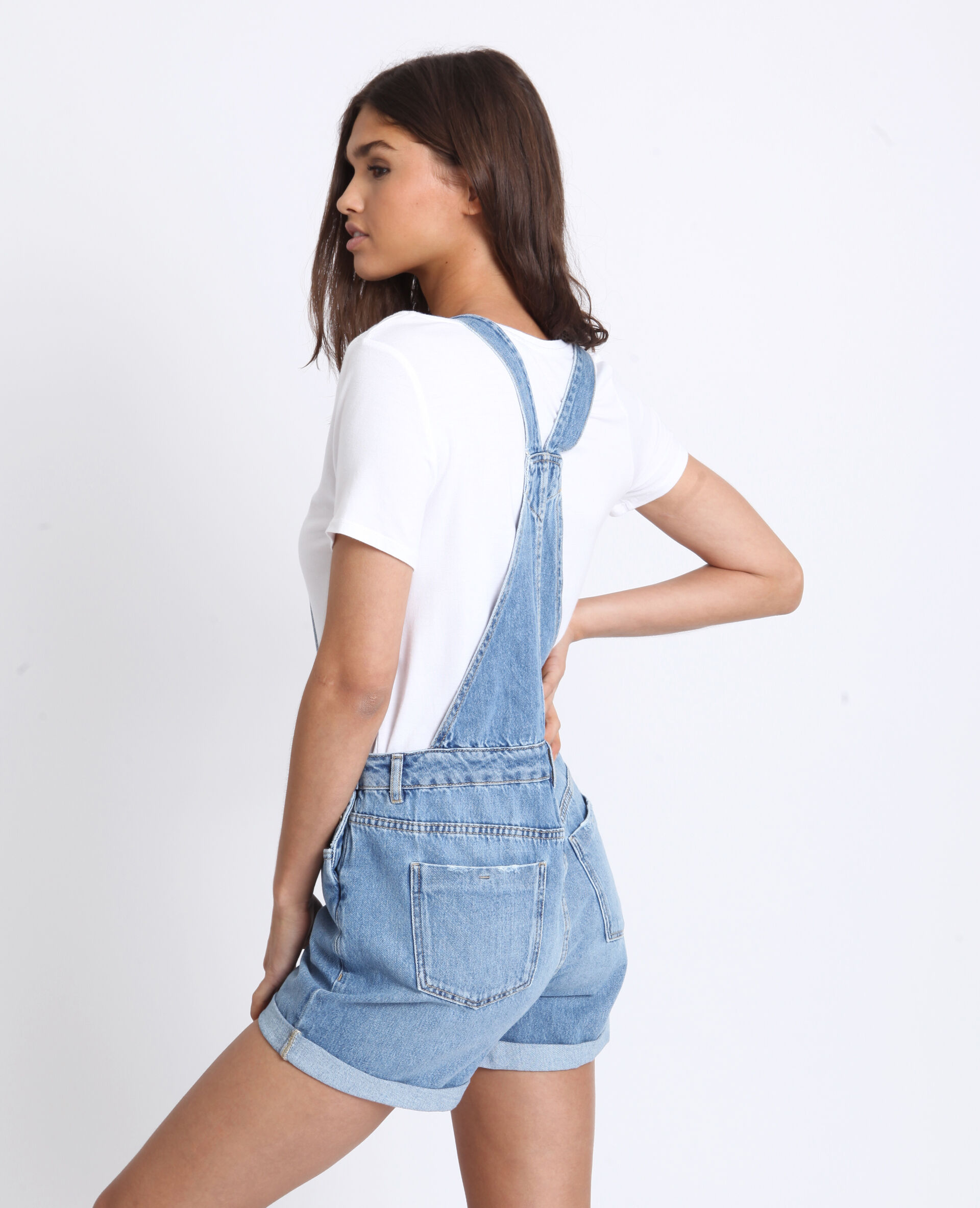 Salopette courte en jean bleu délavé - 140884684A06 | Pimkie