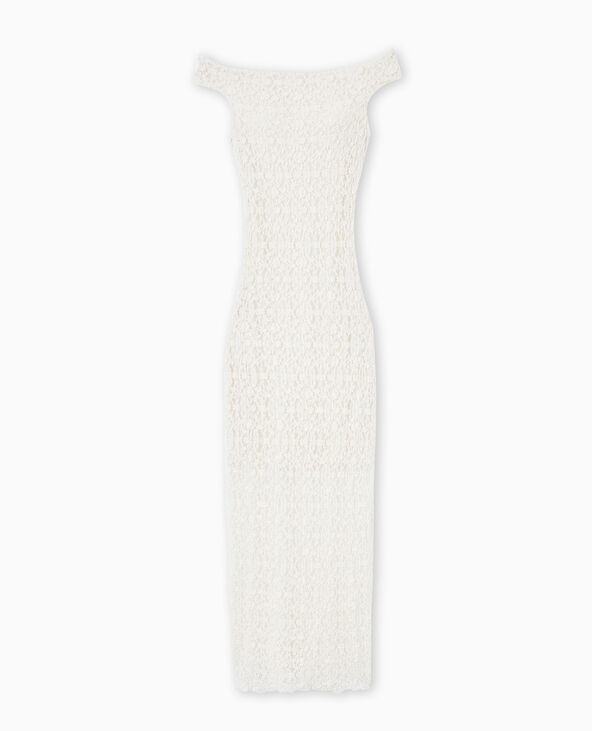 Robe longue en dentelle encolure Bardot blanc - Pimkie