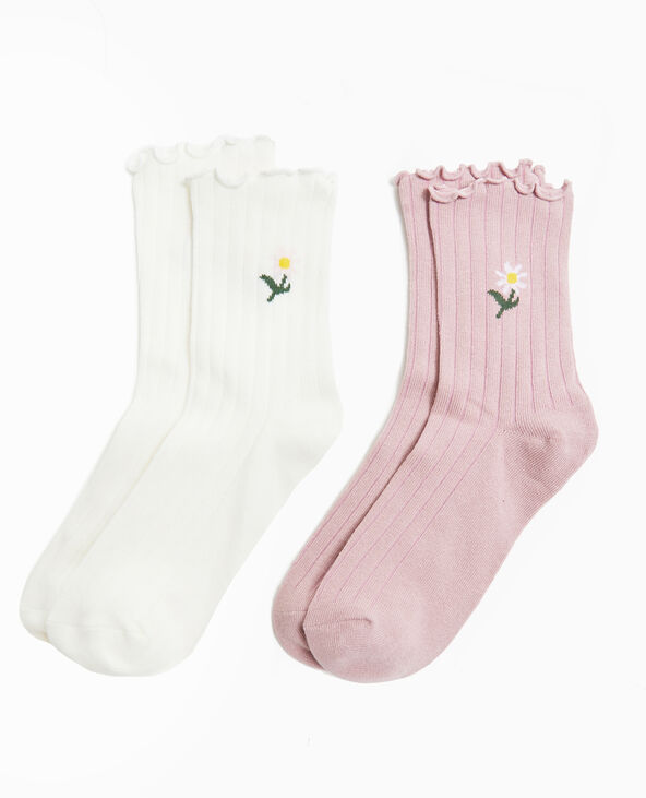 Lot de 2 paires de chaussettes en maille côtelée vieux rose - Pimkie
