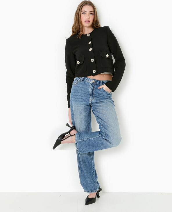 Veste droite et courte avec boutons fantaisie noir - Pimkie