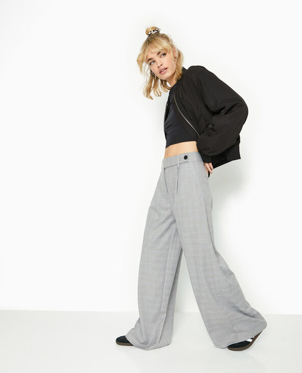 Pantalon large taille haute motif carreaux gris clair - Pimkie