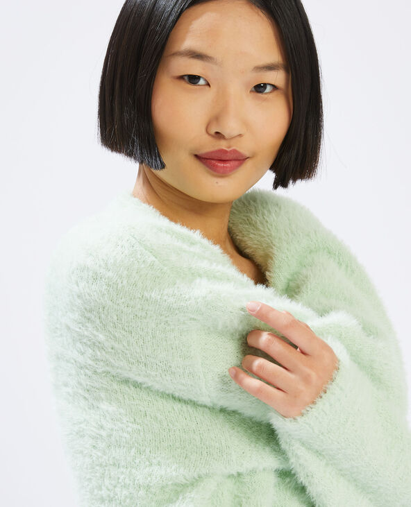 Gilet long en maille poilue vert - Pimkie