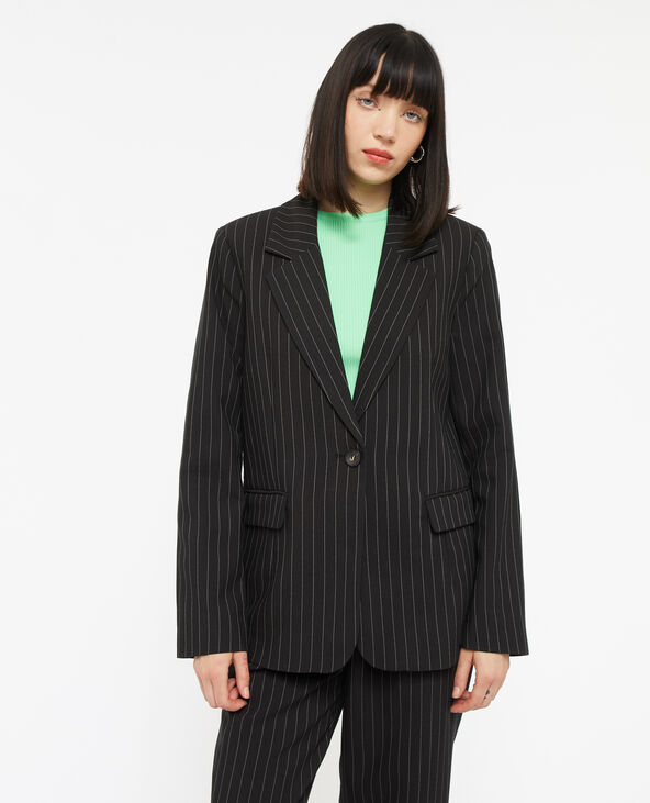 Veste blazer droite avec fines rayures noir - Pimkie