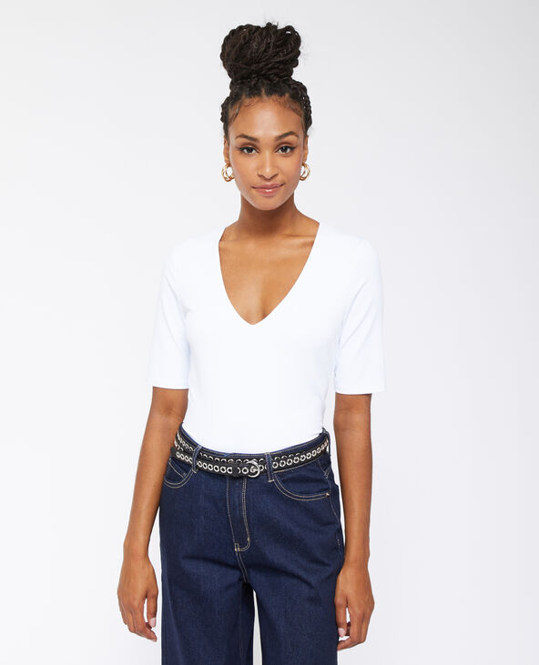 Top col V en maille blanc - Pimkie