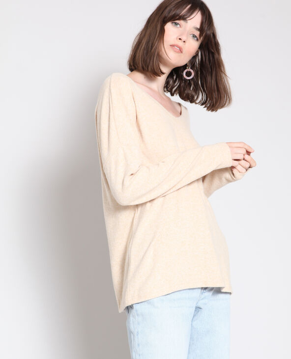 Pull à col V beige - Pimkie