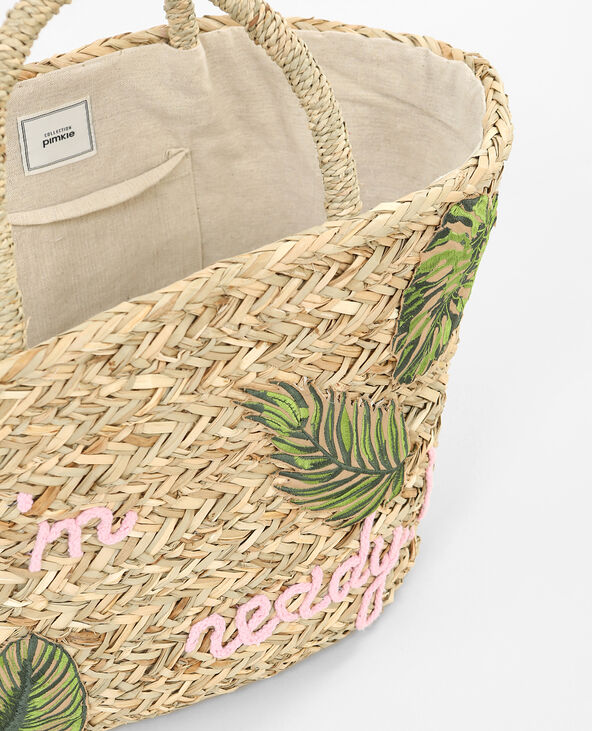 Panier en paille à message taupe - Pimkie