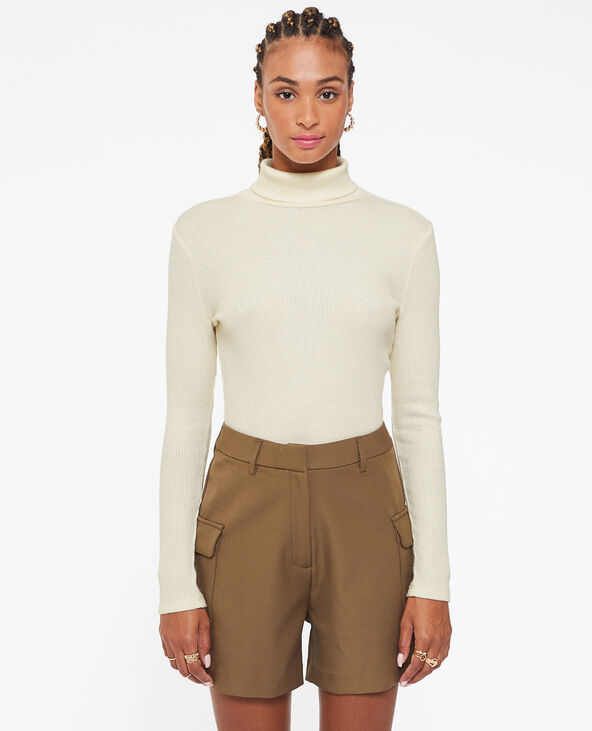 Pull fin col roulé maille côtelée beige - Pimkie