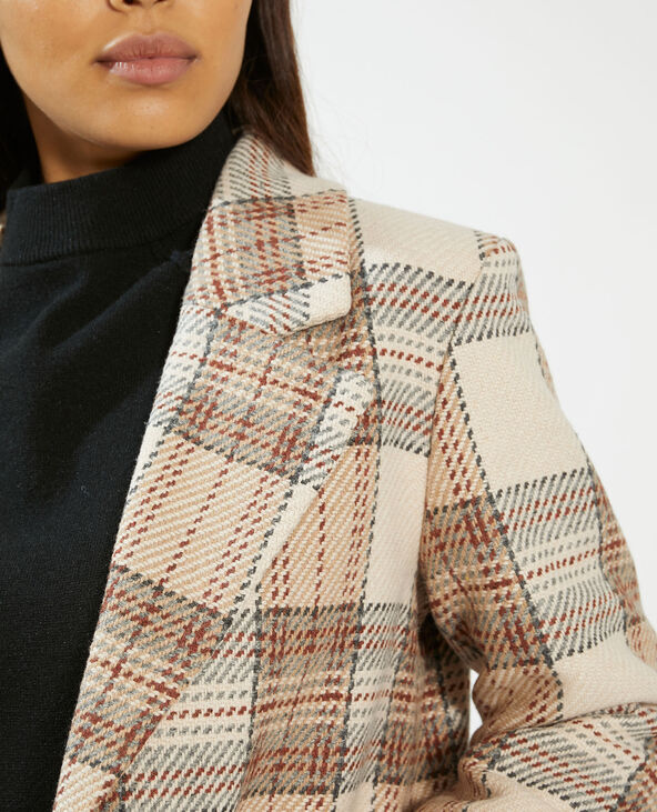 Manteau long à carreaux taupe - Pimkie