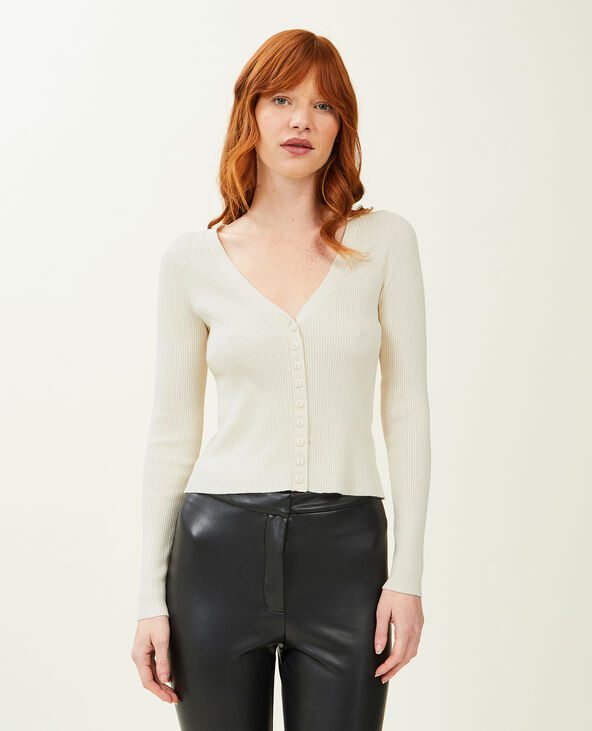 Gilet en maille côtelée beige - Pimkie