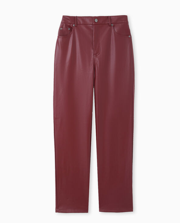Pantalon droit taille haute en simili cuir bordeaux - Pimkie