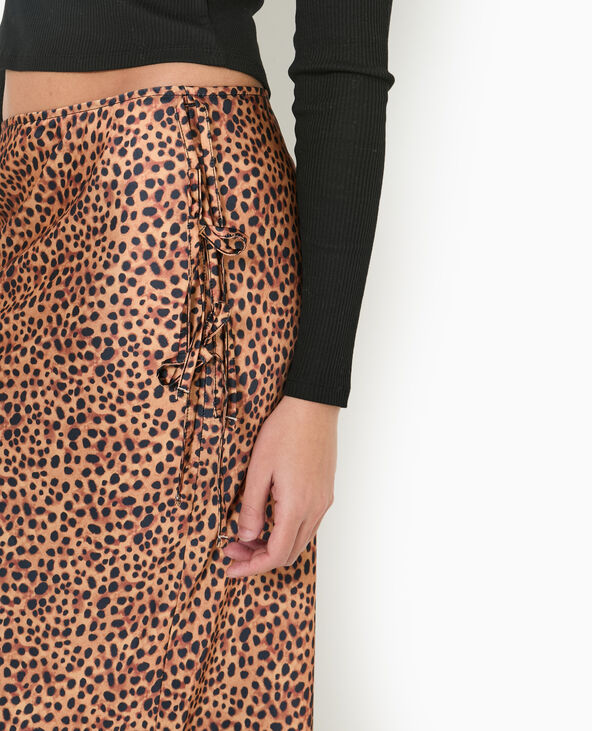 Jupe longue en tissu satiné motif léopard marron - Pimkie