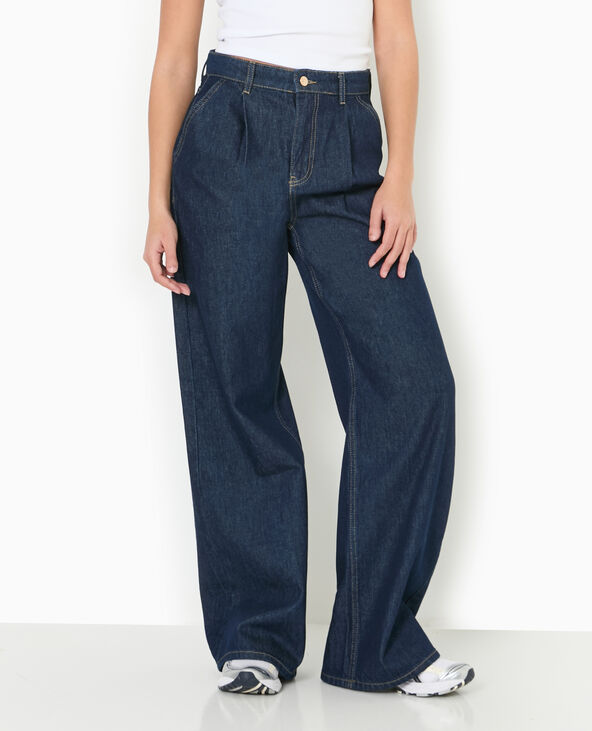 Jean wide taille haute avec pinces bleu - Pimkie