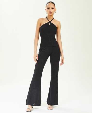 Pantalon flare lurex avec fente  noir - Pimkie