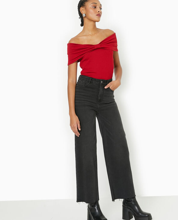Top bustier en maille avec nœud rouge - Pimkie