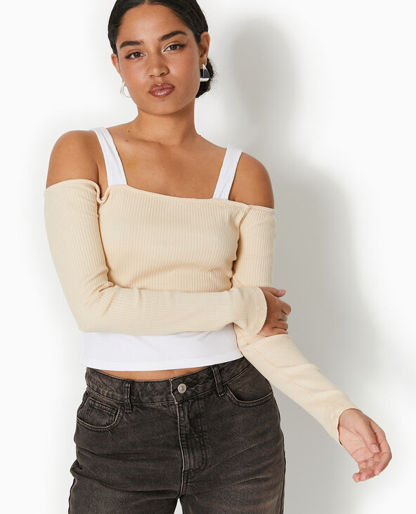 Top court effet 2 en 1 beige - Pimkie