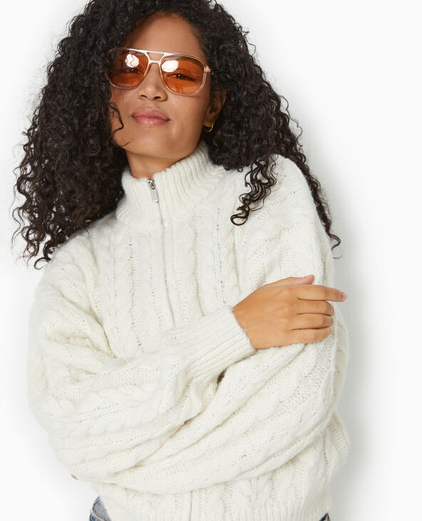 Gilet zippé en maille torsadée blanc - Pimkie