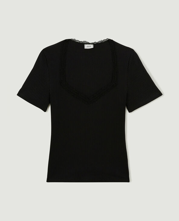 T-shirt encolure cœur avec dentelle noir - Pimkie
