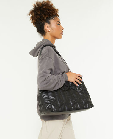 Grand sac en simili matelassé noir - Pimkie