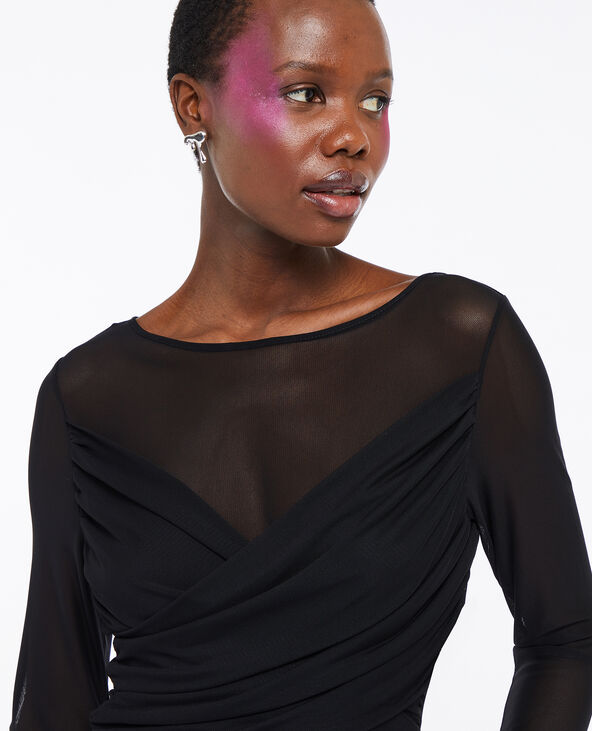 Top en tulle avec drapé croisé noir - Pimkie