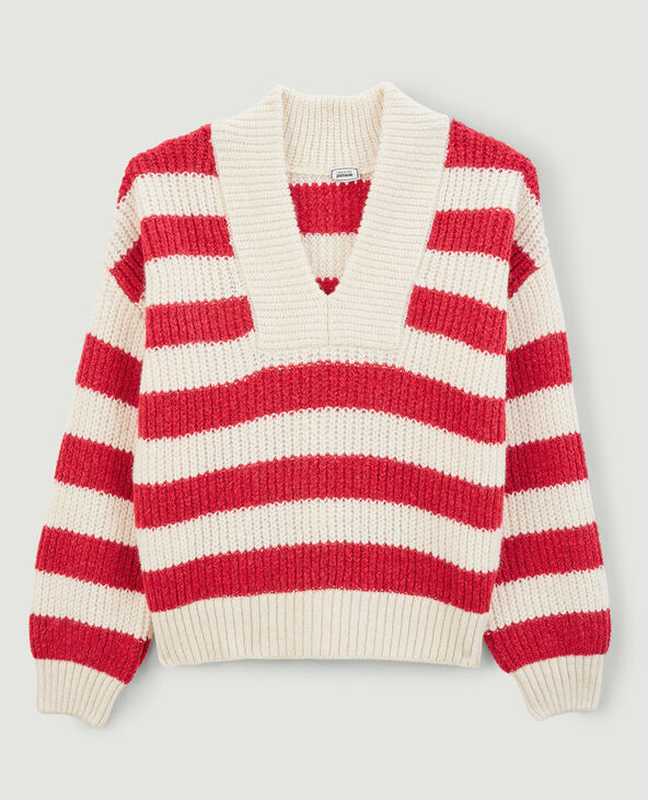 Pull grosse maille col V rouge - Pimkie