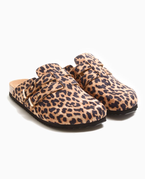 Mules sabots en suédine motif léopard beige - Pimkie