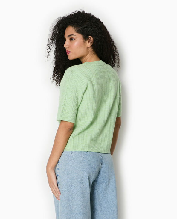 Pull manches courtes maille torsadée vert - Pimkie