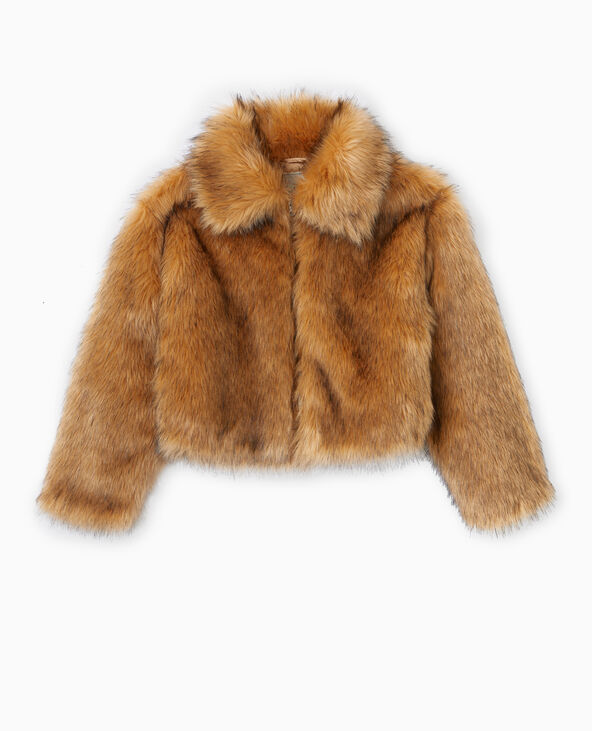 Blouson zippé en fausse fourrure beige - Pimkie