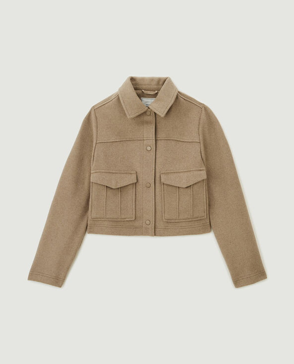 Blouson court en drap de laine taupe - Pimkie