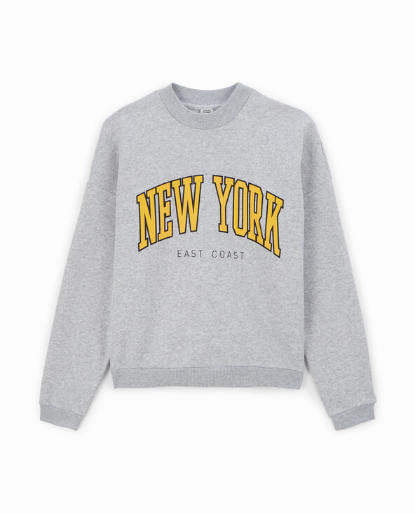 Sweat col rond avec print gris chiné - Pimkie