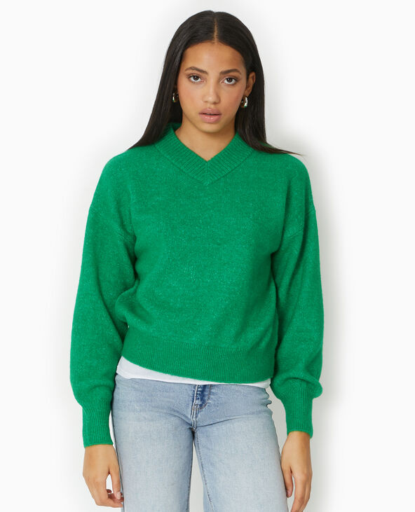 Pull col V en maille vert - Pimkie