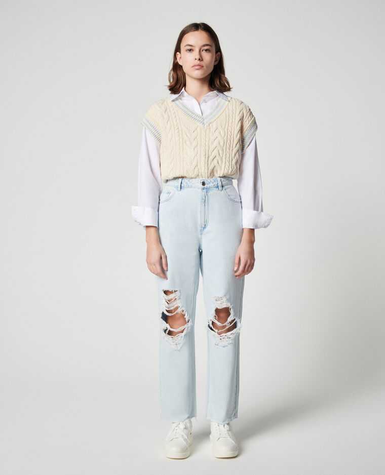 Jean straight taille haute trashé bleu clair - Pimkie
