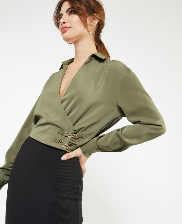 Blouse courte effet cache-cœur vert kaki - Pimkie