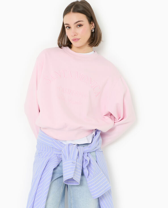 Sweat col rond avec broderie rose - Pimkie
