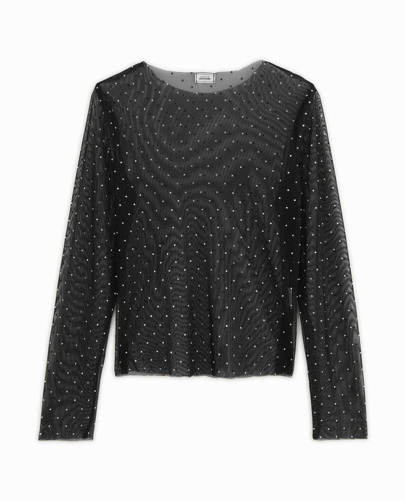 Top en tulle avec clous noir - Pimkie