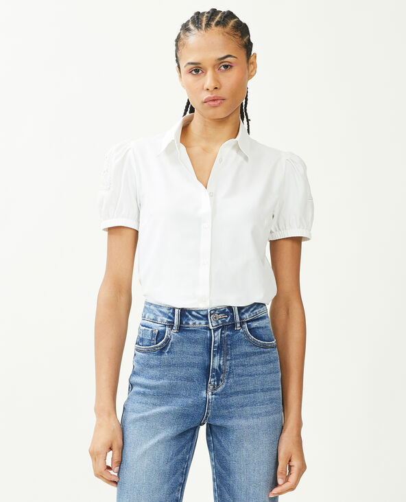 Chemise courte avec dentelle blanc - Pimkie